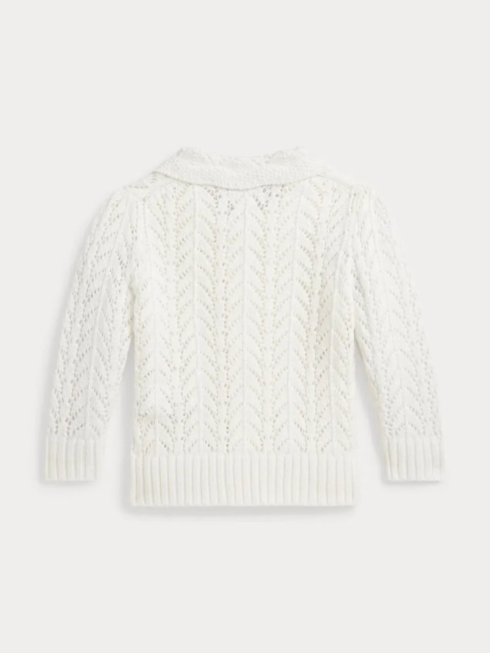 Elegant Ralph Lauren Pointelle-Knit 100% Cotton Collared Cardigan with Gift Box!